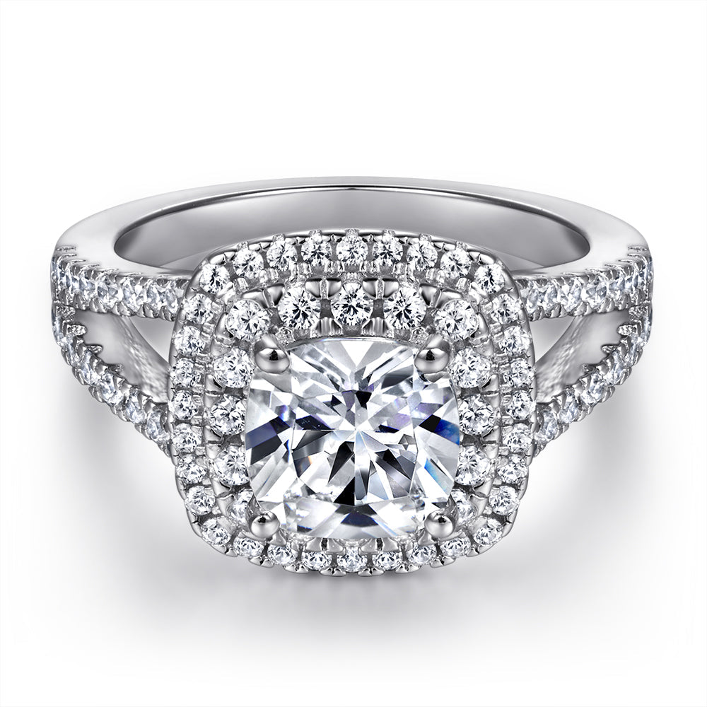 Diamond ring with a clear gemstone on a white background