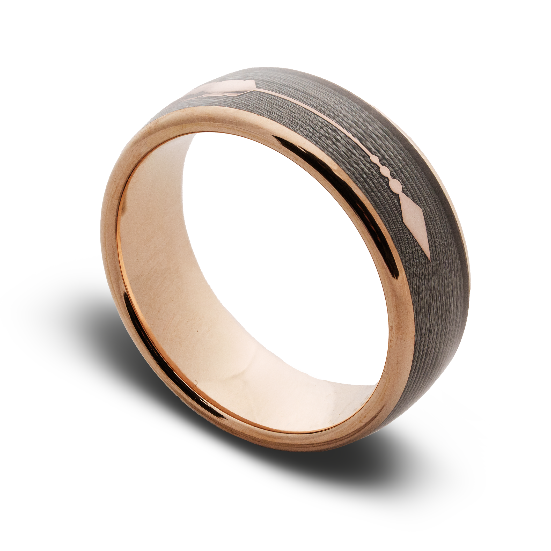 gold ring with fishing line inlay on a white background