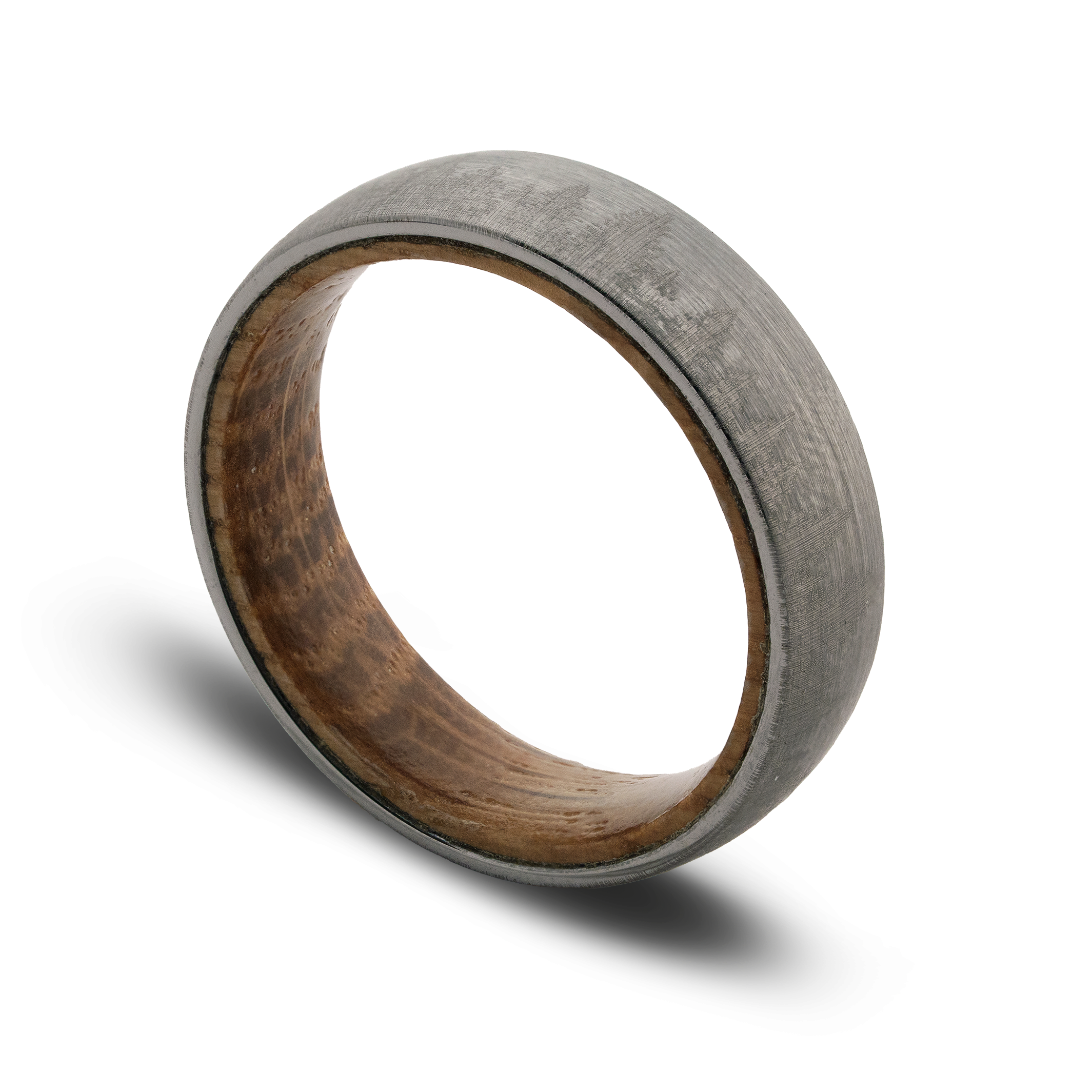 Two-tone ring with wooden and metal band on a white background