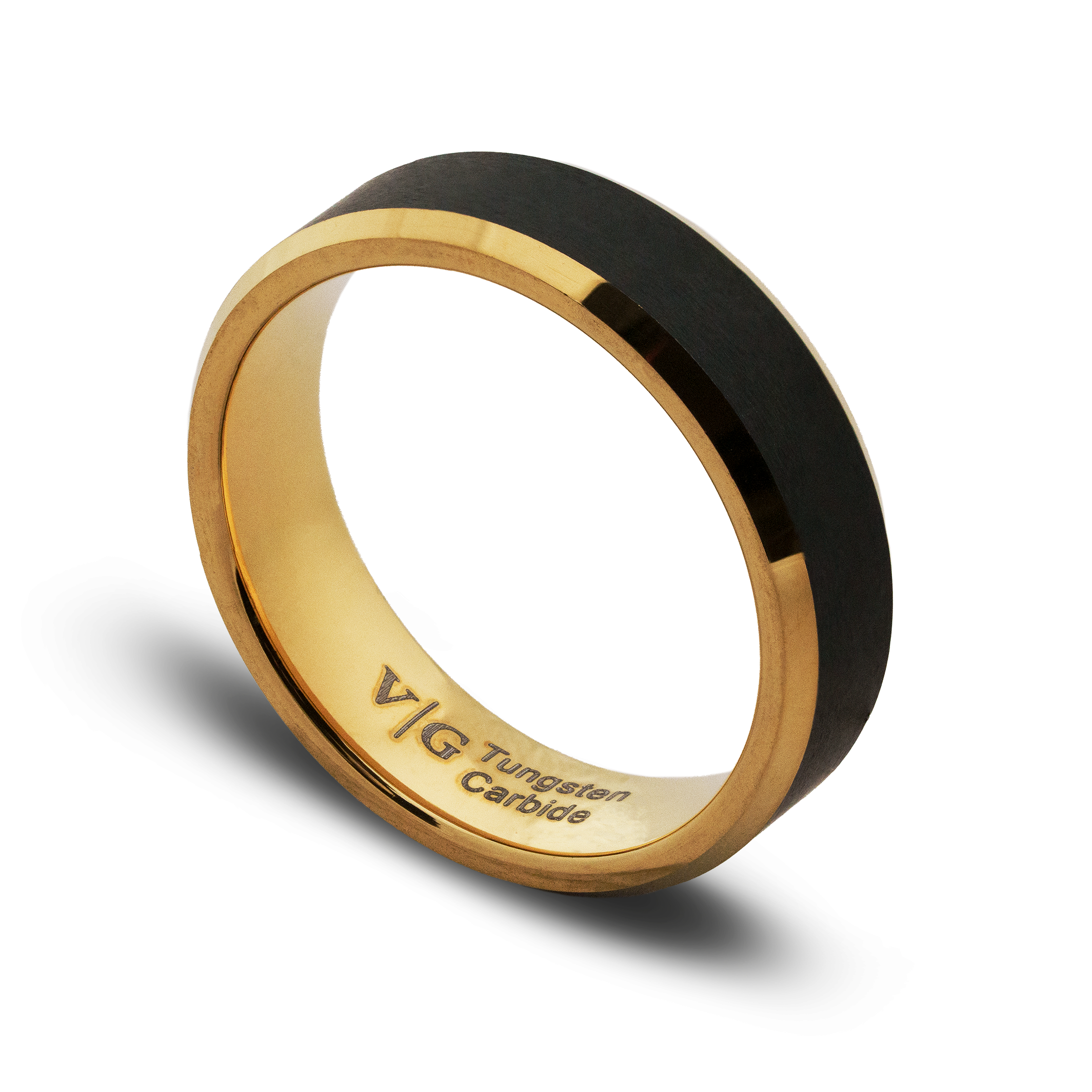 Gold ring with black interior on a white background
