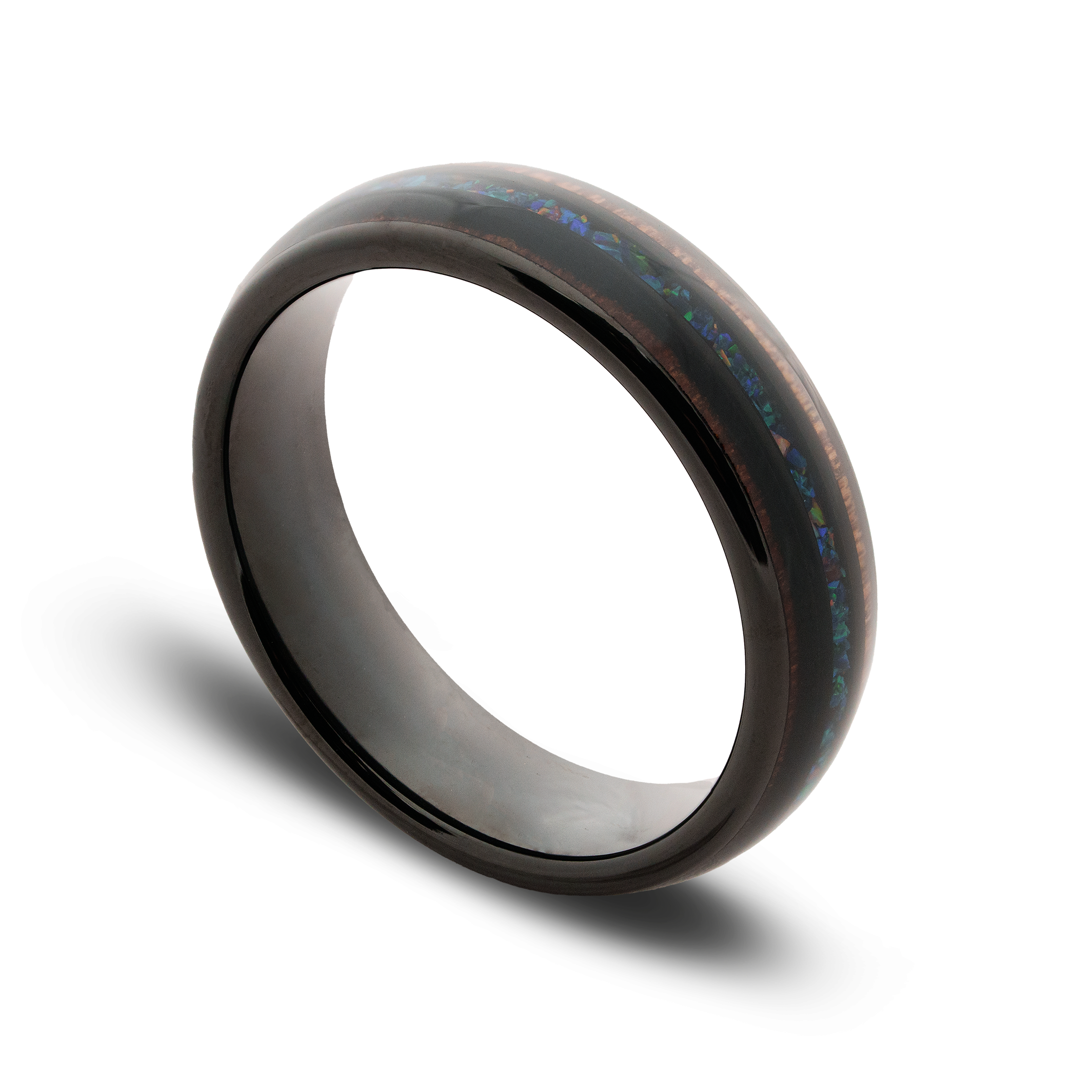 Black ceramic ring with a glossy finish on a white background