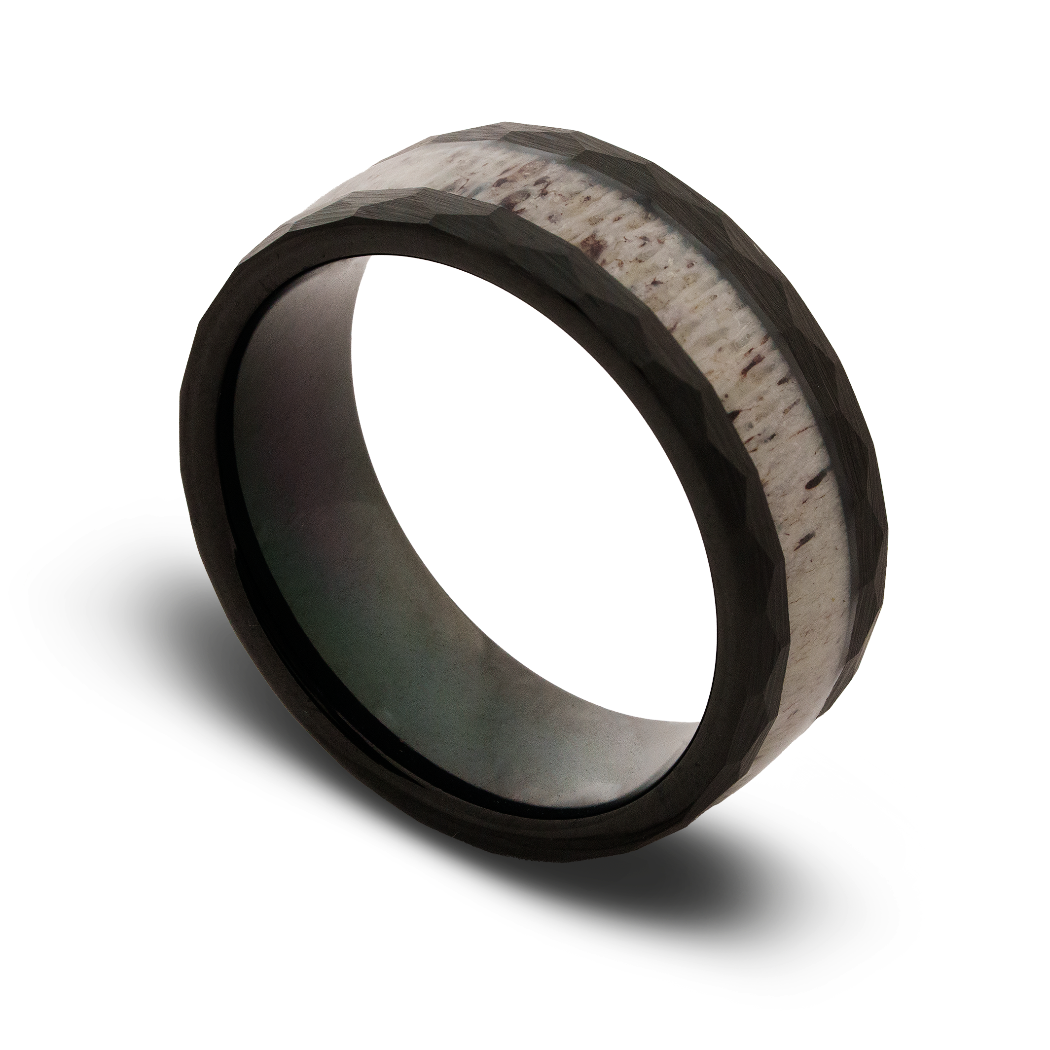 Black and silver ring on a white background