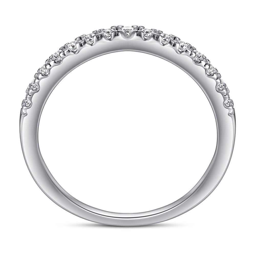 Silver ring with small diamonds on a white background