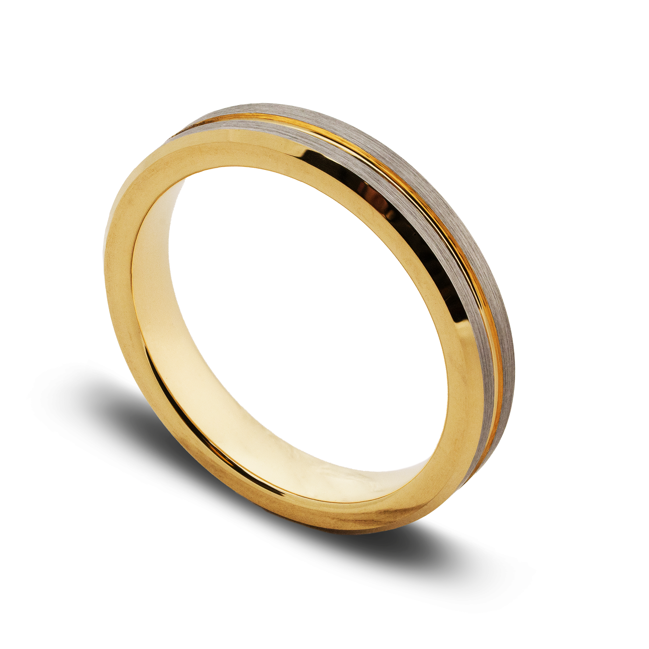 Gold ring with a two-tone design on a white background