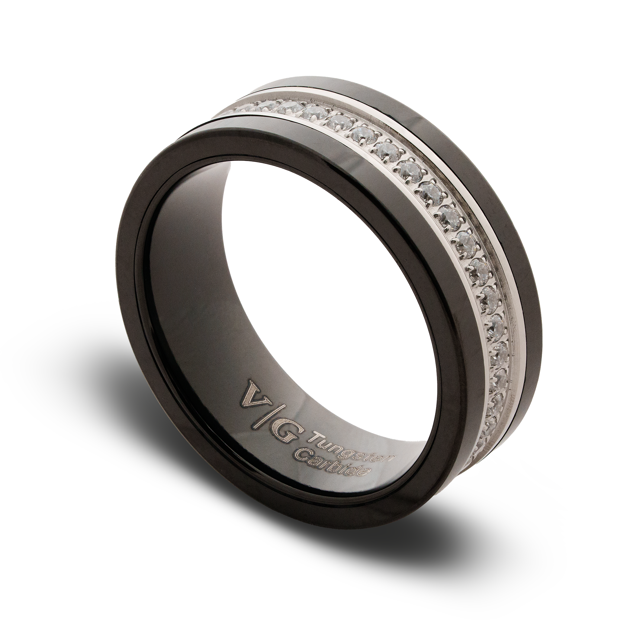 Two-tone ring with diamonds on a white background