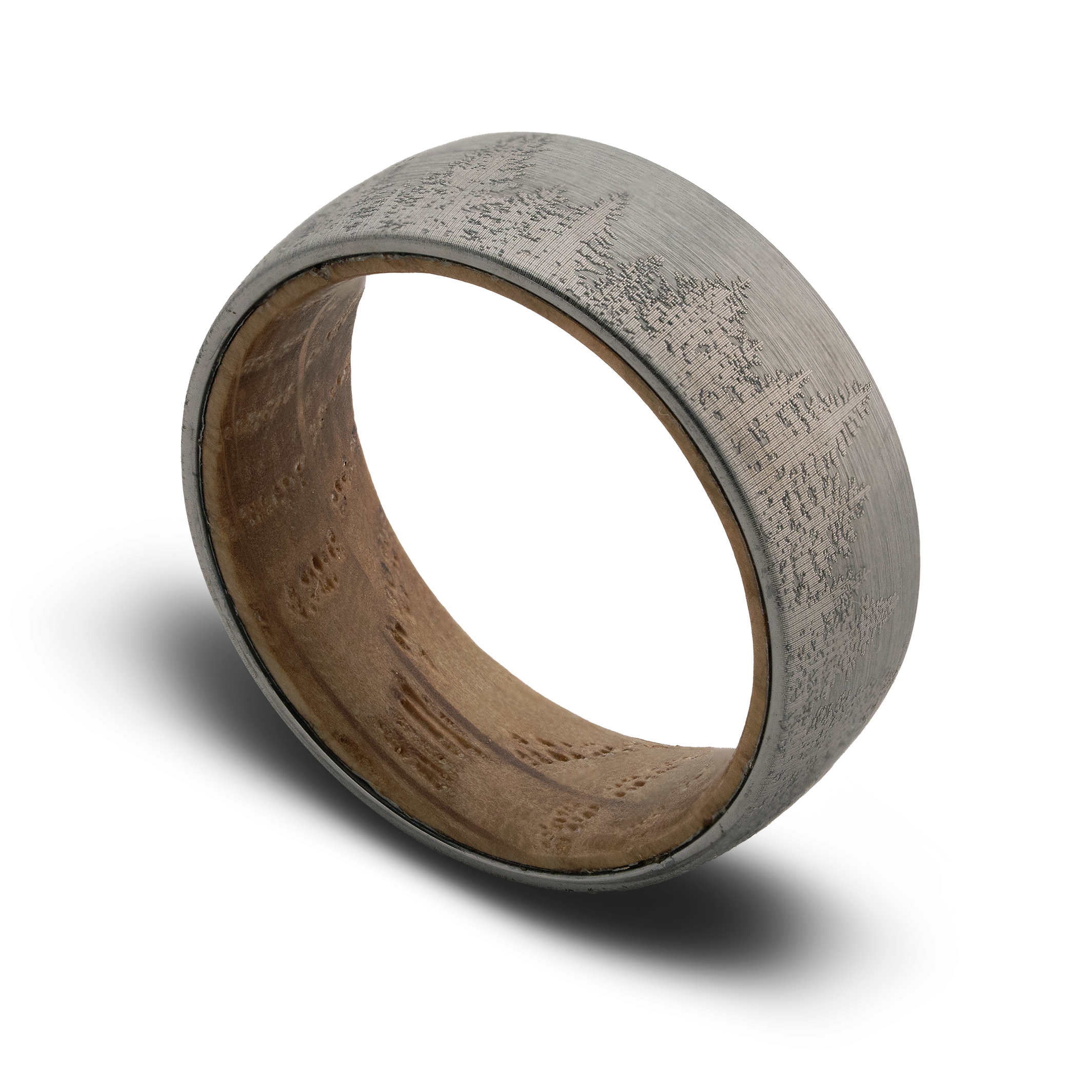 Two-tone ring with wooden and metallic finish on a white background