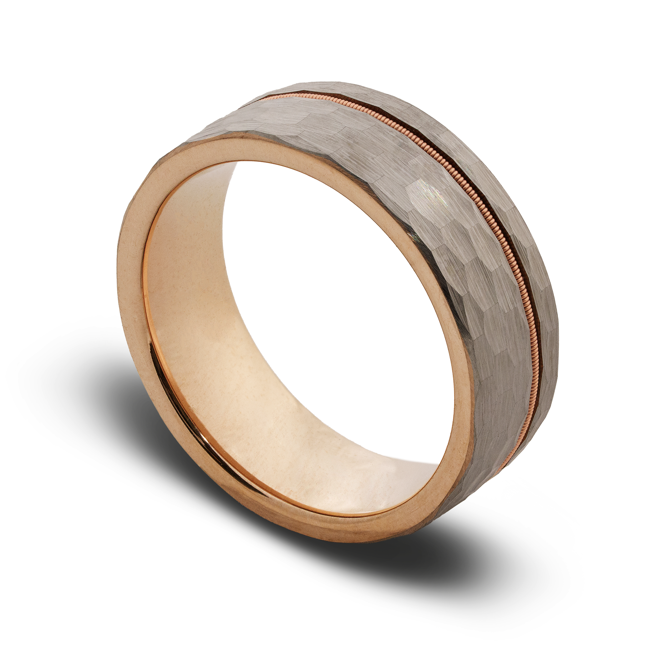 Two-tone ring with rose gold and silver finish on a white background